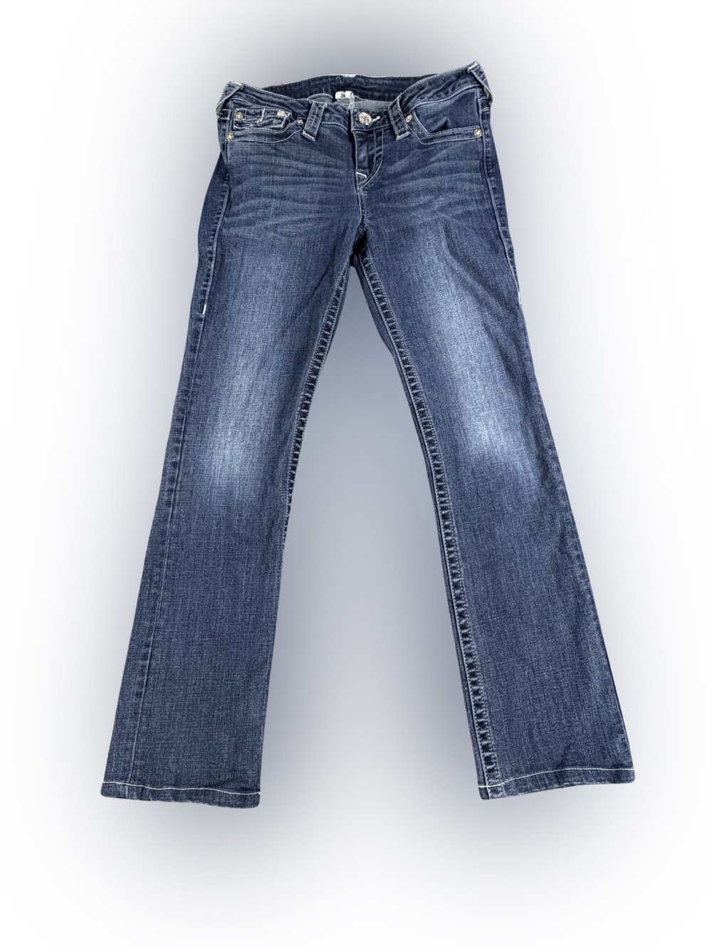 Women’s Vintage True Religion Dark Blue Flare Jeans Size 29W 28L